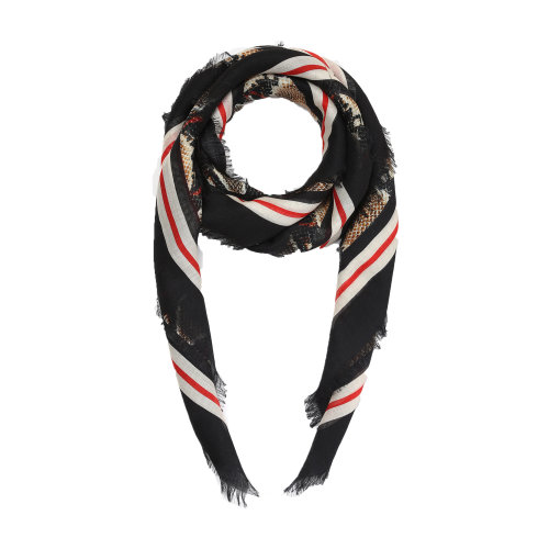 羊毛桑蠶絲黑色印花女士絲巾 BURBERRY/博柏利 巴寶莉 女士圍巾 絲巾瑕疵特賣(陳列痕跡,不影響使用)