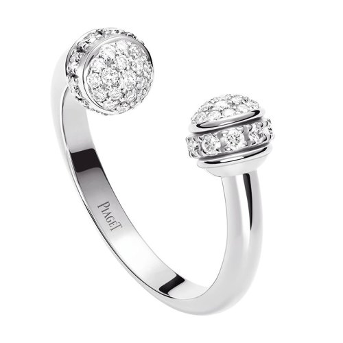 PIAGET/伯爵 經(jīng)典POSSESSION時來運轉(zhuǎn)系列 18K金白金滿鉆開口戒指  G34P5F00