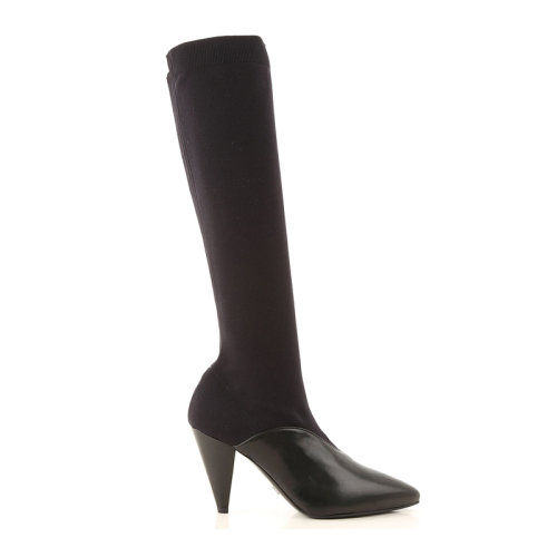 PRADA/普拉達(dá) 女士黑色拼接及膝靴子 1W907I-77F-F0002