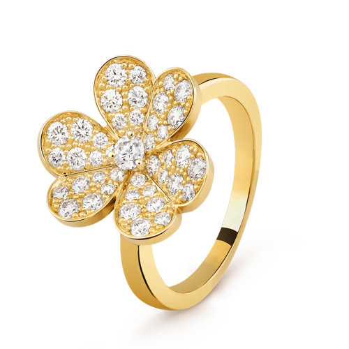 Van Cleef & Arpels/梵克雅寶 經(jīng)典Frivole系列 18k金黃金鑲嵌鉆石滿鉆三瓣花朵戒指指環(huán)VCARP2V000