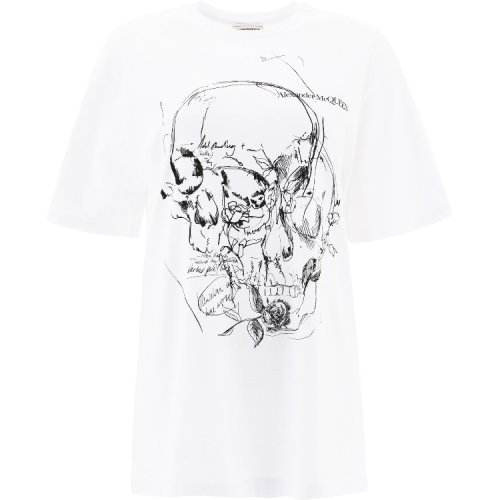Alexander McQueen/亞歷山大麥昆  女裝 女士白色棉質(zhì)時尚圓領(lǐng)春夏短袖T恤 651917QZACN0900白色