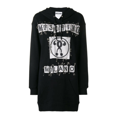 Moschino 莫斯奇諾 女裝 服飾 黑色棉質(zhì)連帽衛(wèi)衣連衣裙 女衛(wèi)衣連衣裙