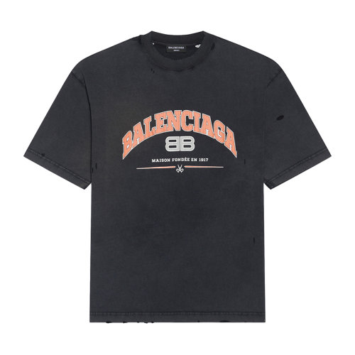 Balenciaga/巴黎世家 22年早春新款 MAISON系列 女士黑色破洞純棉短袖T恤612965TLVJ11074