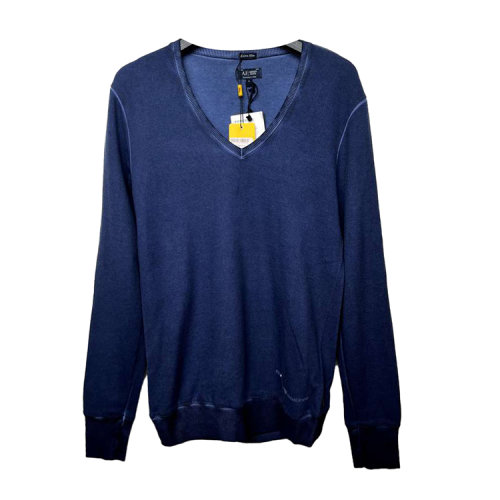 ARMANI JEANS/阿瑪尼牛仔 藍(lán)色做舊款雞心領(lǐng) 長袖衛(wèi)衣 Z6M37 KK