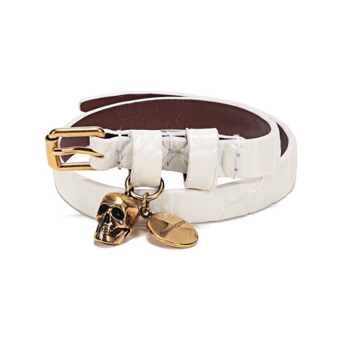 Alexander McQueen/亞歷山大麥昆  女士白色皮革針扣式骷髏頭雙層繞腕手鏈手環(huán) 6309901JM119006