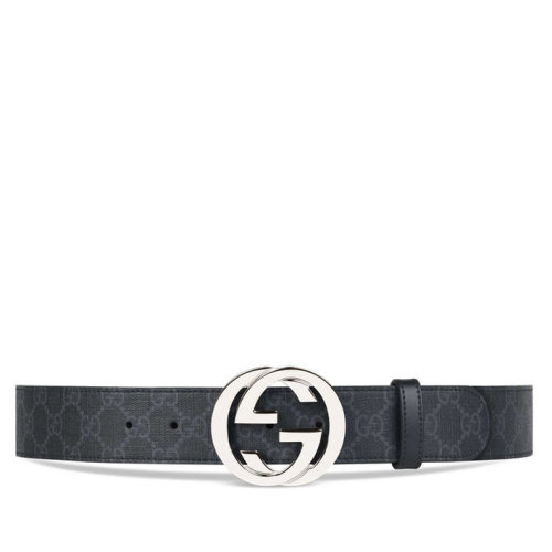 GUCCI/古馳  經(jīng)典款男士黑色帆布銀色雙G扣腰帶 411924 KGDHX 8449