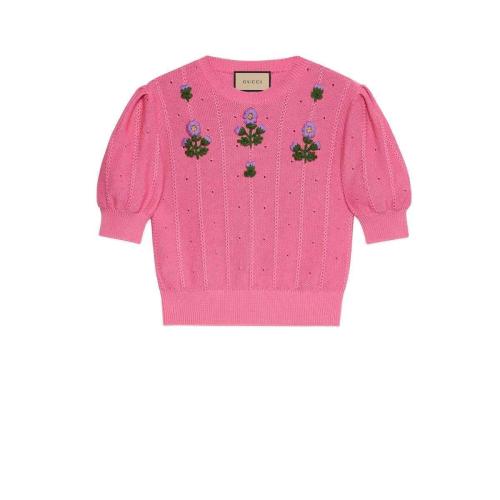  GUCCI古馳 22年秋冬 女士 花卉刺繡針織上衣 662166 XKBYG 5324