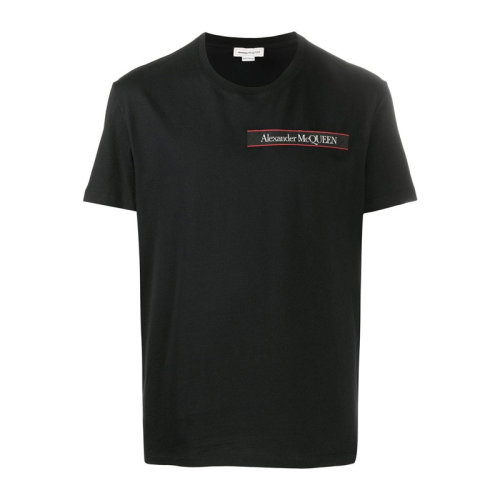 Alexander McQueen/亞歷山大麥昆 男士黑色棉質(zhì)字母徽標(biāo)圓領(lǐng)短袖T恤 642662-QQX74-1000