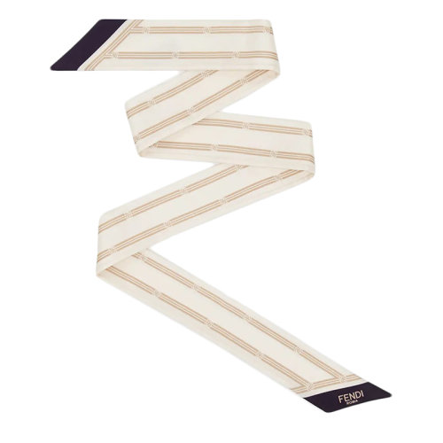FENDI/芬迪 女士白色色真絲條紋和FF Karligraphy圖案絲巾發(fā)帶FXT011AHRMF0QG1
