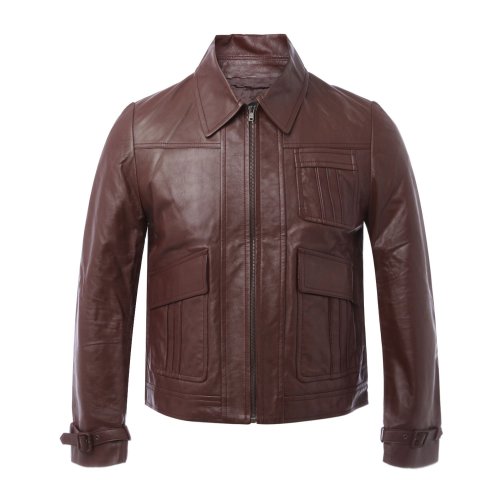 PRADA/普拉達(dá) 男士皮衣 羊皮翻領(lǐng)拉鏈男士皮衣