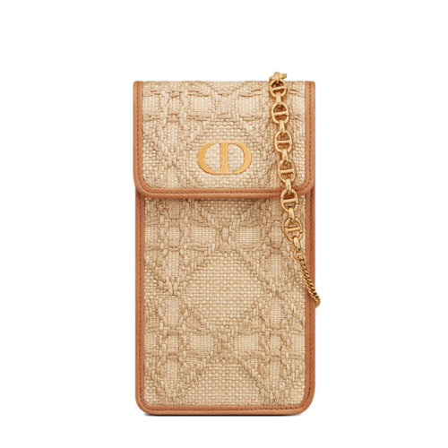 DIOR/迪奧 22春夏新款CARO系列 女士酒椰草藤格紋金扣金鏈斜跨單肩手機包S5105UMBE_M925