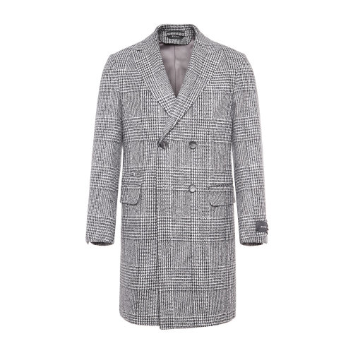 Z Zegna 灰色 “威爾士親王格紋”劍領(lǐng)雙排扣大衣 4DG4G0-889724-724