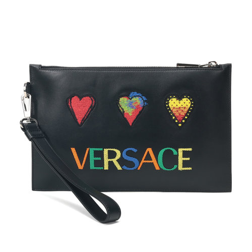 VERSACE/范思哲  男女通用款 刺繡圖案皮質(zhì)手拿包 DP84725 DVT06