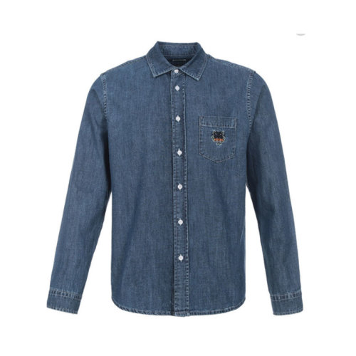 KENZO/高田賢三 凱卓男裝 時尚百搭 男士 藍色棉質(zhì)經(jīng)典LOGO款老虎圖案長袖襯衫 5CH6002EG.76