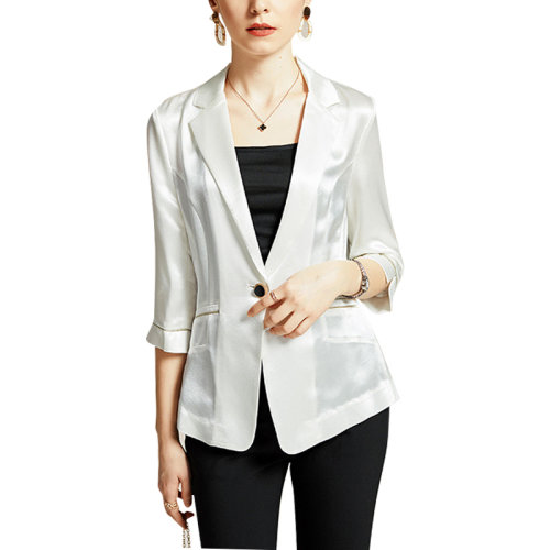 GeleiStory/GeleiStory   春夏新款女裝三醋酸緞面七分袖西裝外套女純色修身上衣     女裝＞女士外套＞女士夾克