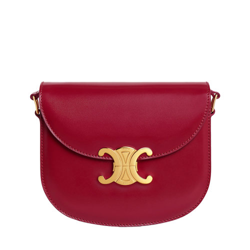 CELINE/賽琳 22新款BESACE TRIOMPHE系列 女士TEEN款式紅色牛皮革凱旋金扣翻蓋開合單肩斜挎包110413BF4.27CA