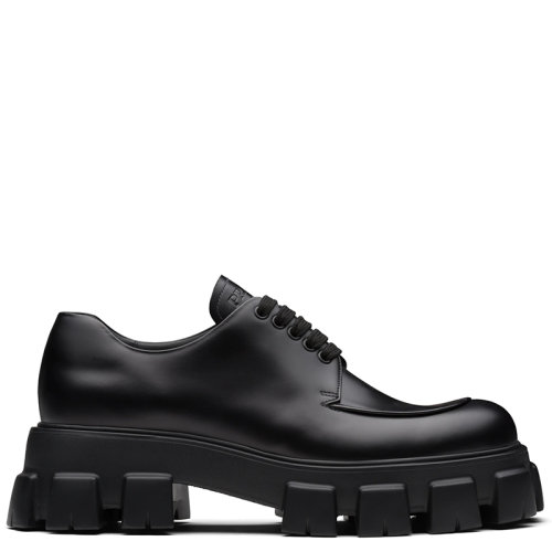 PRADA/普拉達  Monolith系列 男士黑色亮面皮革系帶鞋2EE356_B4L_F0002