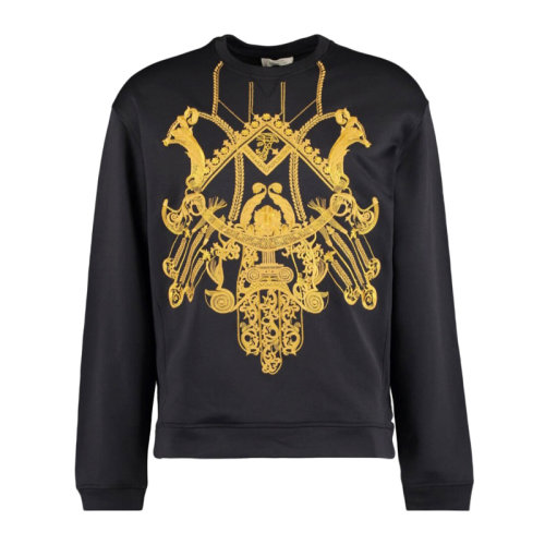 VERSACE JEANS/范思哲牛仔 男士黑色棉質(zhì)經(jīng)典字母徽標(biāo)徽標(biāo)印花裝飾長袖上衣衛(wèi)衣運動衫套頭衫 V800688-VJ00211-V1008