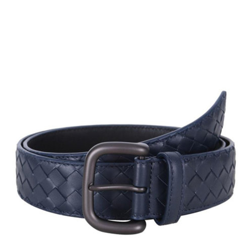 Bottega Veneta/葆蝶家 BV 男士藏藍(lán)色牛皮編織針扣式商務(wù)休閑皮帶腰帶 173784-V4650-4013