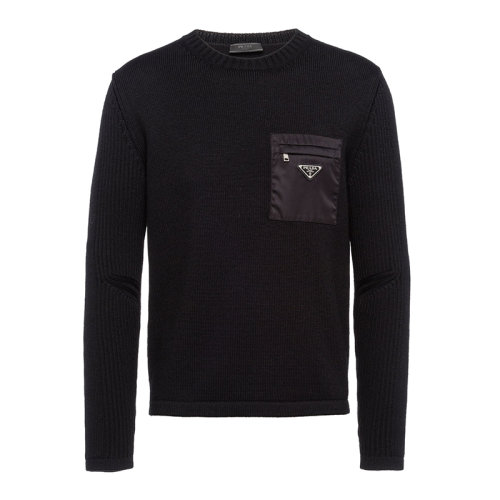 PRADA/普拉達(dá) 21年秋冬新款 男士黑色羊毛毛衣UMB049_1W4X_F0002_S_202
