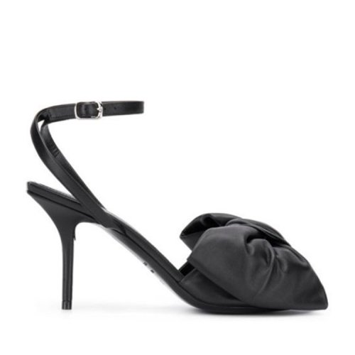 Balenciaga/巴黎世家 女士黑色皮革拼接半包高跟涼鞋 579294WAWN01000