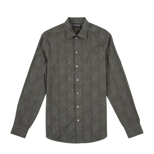 Emporio Armani 男士 灰綠色 純色基礎(chǔ)襯衫  91SM0L-911F5-039