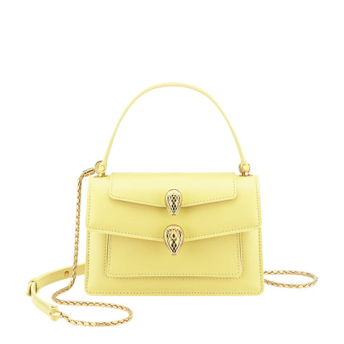 BVLGARI/寶格麗 ALEXANDER WANG X BVLGARI聯(lián)名 女士黃色小號(hào)小牛皮翻蓋雙蛇頭扣單肩斜挎包291889