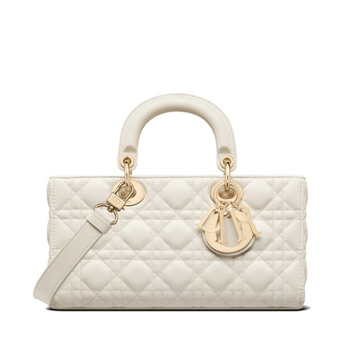 DIOR/迪奧 22春夏新款LADY D-JOY系列 女士奶白色藤格紋羊皮革可拆卸肩帶單肩斜挎手提包M0540ONGE_M030