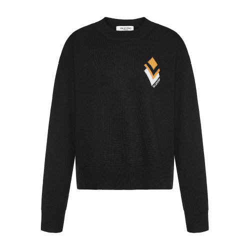 Valentino/華倫天奴 黑色 女士嵌花羊毛絨針織衫毛衣 UB3KC14R5N70NO 2020年秋冬