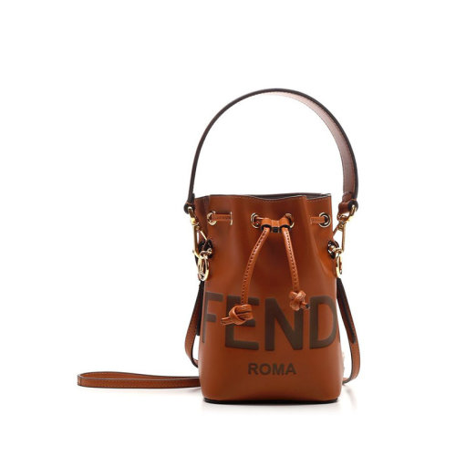 FENDI/芬迪   MON TRESOR系列 女士白色小牛皮金屬配件水桶包手提包 8BS010AC9LF0K7E