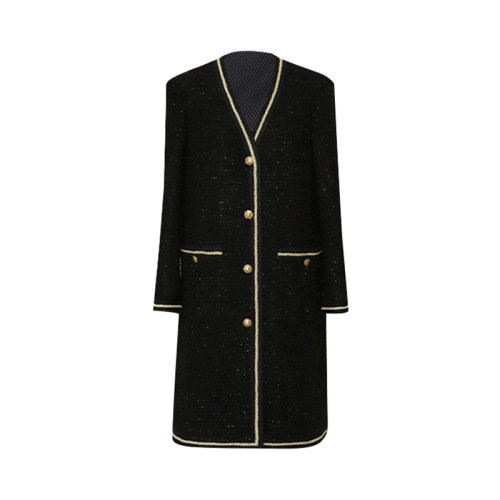 GeleiStory/GeleiStory  秋冬新款小香風(fēng)中長款經(jīng)典顯瘦重手工小香羊毛花呢H型大衣外套   女裝＞女士外套＞女士夾克