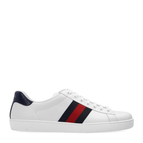 GUCCI/古馳 男士白色拼色小牛皮紅藍條紋織帶藍尾蛇紋裝飾運動鞋休閑鞋小白鞋板鞋男鞋 386750-02JR0-9072