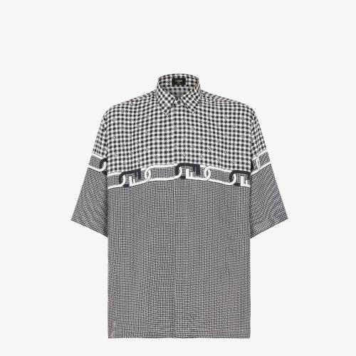  FENDI芬迪 22年秋冬 男士 短袖襯衫 拼色桑蠶絲襯衫 FS079_L2KF19FD