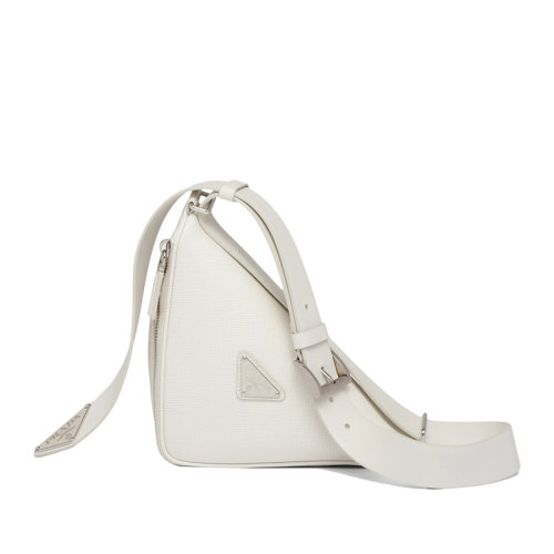 PRADA/普拉達 經(jīng)典款 男士白色Saffiano皮革三角形拉鏈開合手提單肩香蕉包2VL039_2FAD_F0009_V_OOO