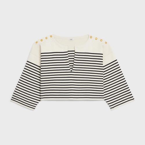  CELINE賽琳思琳 22年秋冬 女士 針織衫 [預(yù)售]      條紋棉質(zhì)開(kāi)領(lǐng)套頭衫 2A66X384N.01CB