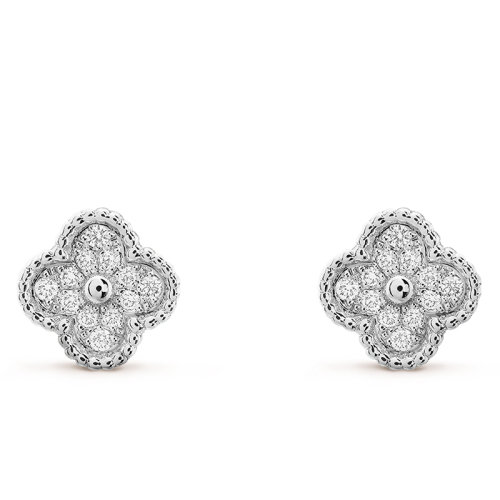 Van Cleef & Arpels/梵克雅寶 經(jīng)典SweetAlhambra系列 18K金白金鑲嵌鉆石幸運(yùn)四葉草經(jīng)典耳釘VCARO85500