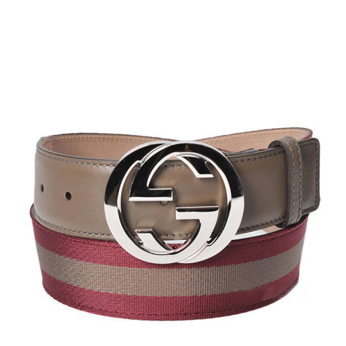 GUCCI/古馳 男士銀色雙G板扣咖啡色皮帶腰帶 114984-H90WN-6272