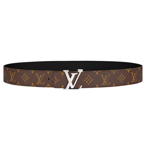 Louis Vuitton/路易威登 Initiales 40系列 男士Monogram 帆布和黑色小牛皮銀扣雙面腰帶40毫米M9821T
