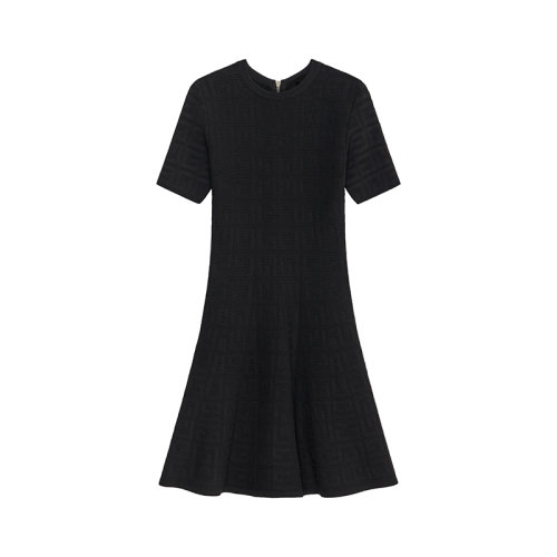 Givenchy/紀(jì)梵希 22年秋冬新款 女士黑色粘膠纖維混紡老花提花連衣裙BW21DJ4ZA4-001