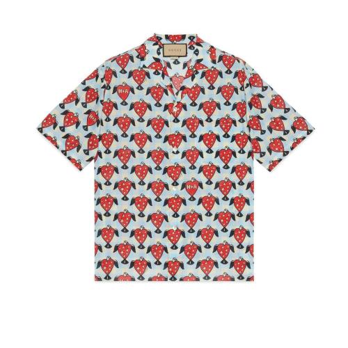  GUCCI古馳 22年秋冬 男士 Gucci HA HA HA特別系列鴿子心形印花襯衫 718033 ZAK3J 4699