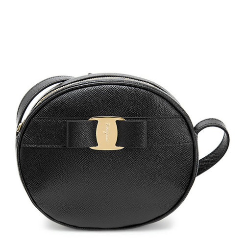 Salvatore Ferragamo/菲拉格慕 女士黑色金屬徽標(biāo)圓形單肩包 22-D861-727158（99新未使用）