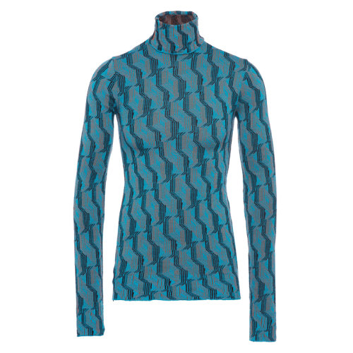 PRADA/普拉達(dá) 男士藍(lán)綠色提花羊毛高領(lǐng)毛衣UMR500_1ZEH_F0136_S_212