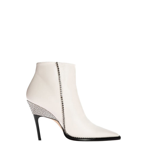 Jimmy Choo/周仰杰  女士白色皮質(zhì)經(jīng)典時尚水鉆踝靴高跟鞋 BRECKEN100NCILATTE