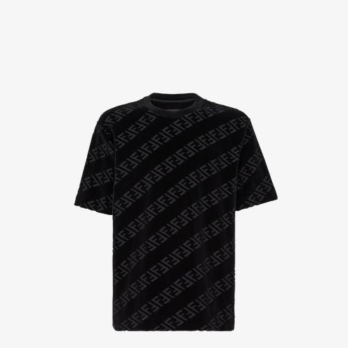  FENDI芬迪 22年春夏 男士 短袖T恤 黑色天鵝絨T恤 FY0936AHCAF0QA1
