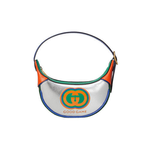 GUCCI/古馳 23春夏新款 Good Game系列 男士銀色金屬絲皮革配彩色皮革飾邊雙G拉鏈開合單肩手提包720530AAA6H8142