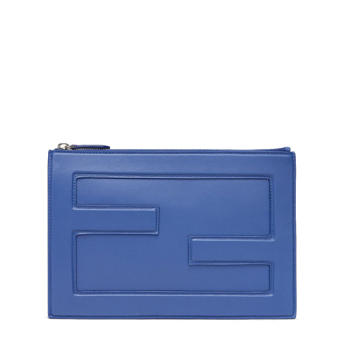 FENDI/芬迪 20  BAGUETTE系列 男士大號(hào)藍(lán)色小牛皮壓花FF圖案拉鏈?zhǔn)帜冒?N0113AG0OF0U9B