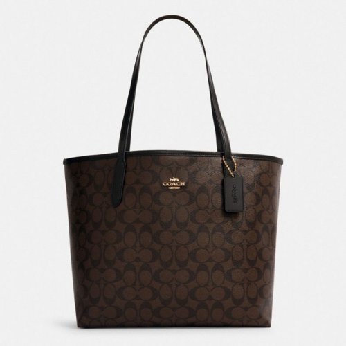 COACH 蔻馳 女包CITY系列 大容量托特包購物袋單肩包手提包 5696 IMAA8 深棕色