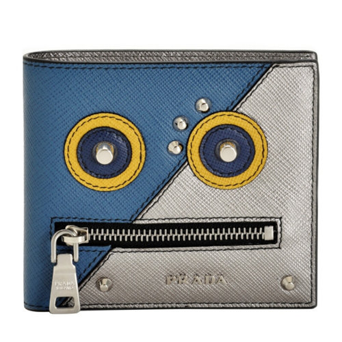 PRADA/普拉達(dá) 男士 男包 藍(lán)銀色皮革時(shí)尚卡包錢(qián)包 2MO738-2EDL-F0215