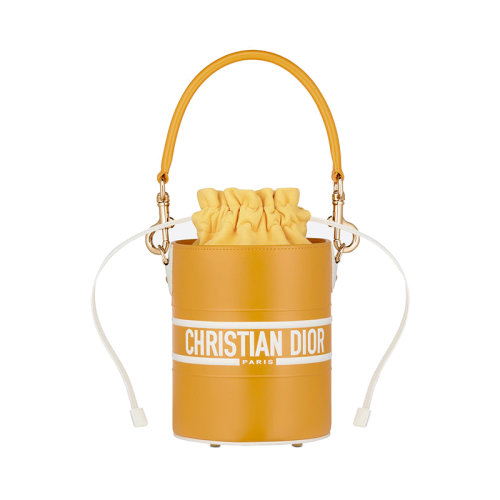 DIOR/迪奧 22新款DIOR VIBE系列 女士黃色牛皮革標志裝飾抽繩設計單肩斜挎手提水桶包M8703OOBR_M930