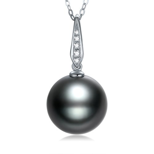 【新款】SANDYRILLA/仙蒂瑞拉 簡(jiǎn)約款式13-14mm大溪地黑珍珠18K金鉆石吊墜